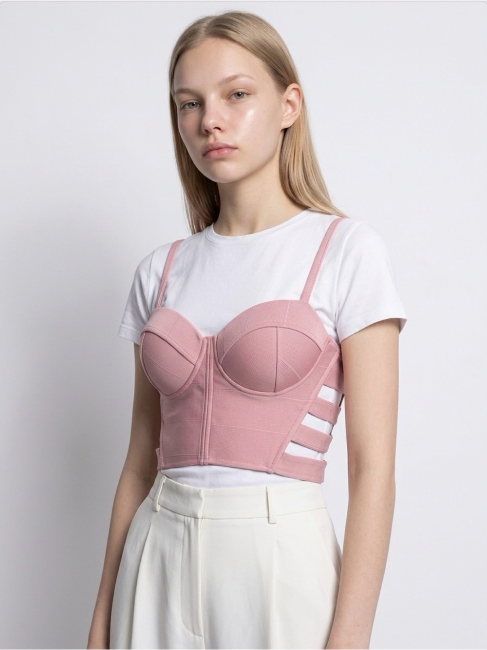 Haute Monde Blush Pink Longline Bustier Crop Top